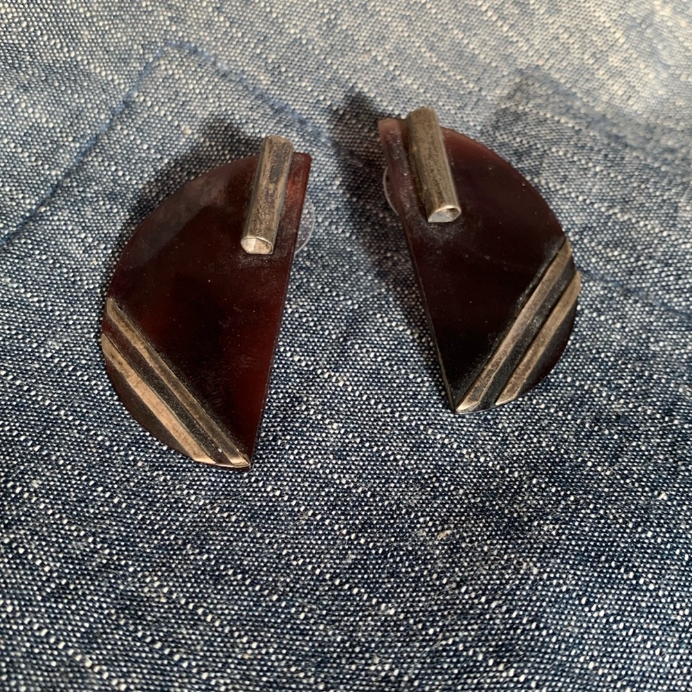 Vintage 80’s glass and sterling half circle earrings.